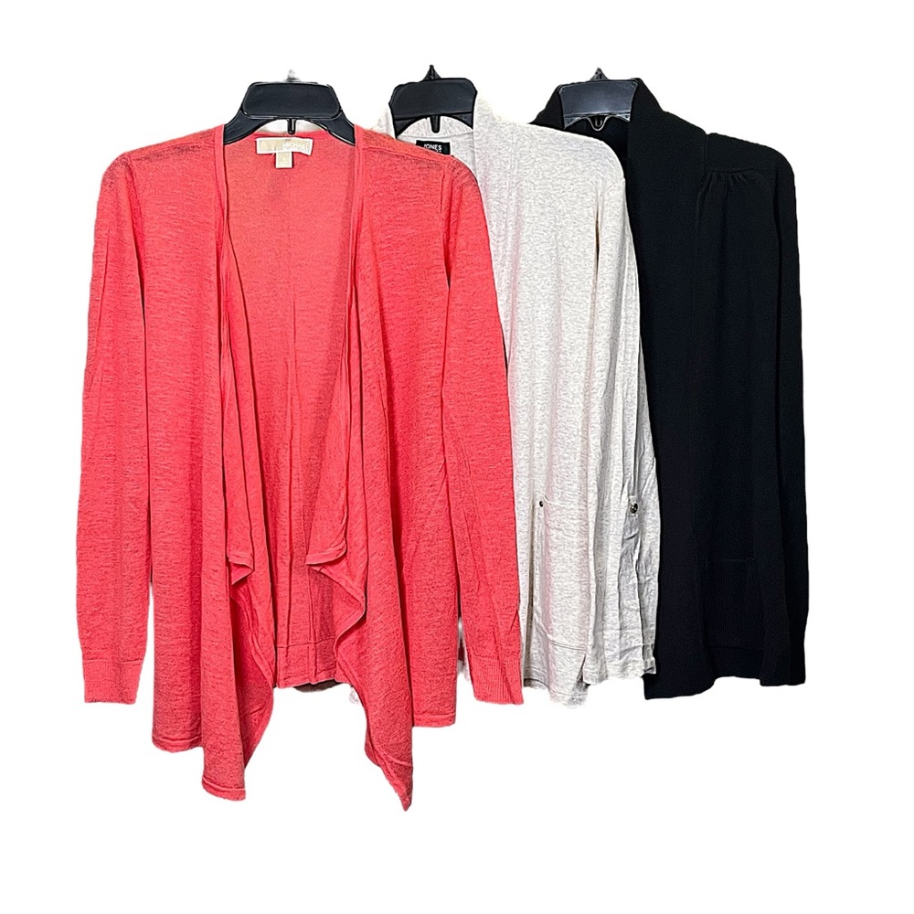 Women's Open Front Cardigan Sweater - Coral, Cream, and Black